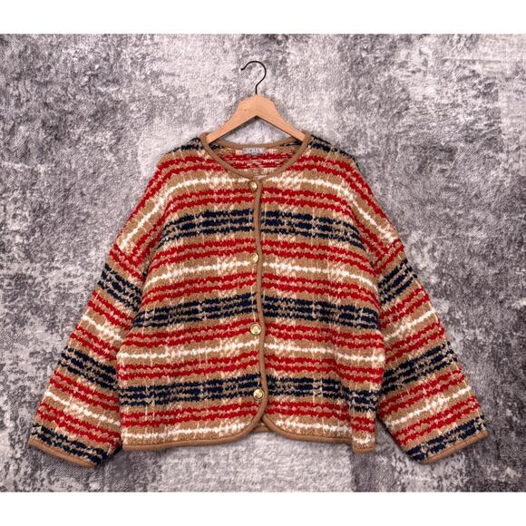J Crew Lady Jacket 3X Womens Button Sweater In Plaid Boucle Yarn Plus Size - Picture 1 of 9